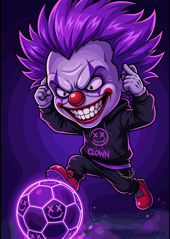 Evil Clown Playing Soccer Illustration