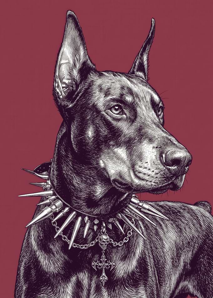 Doberman with Spiked Collar Illustration