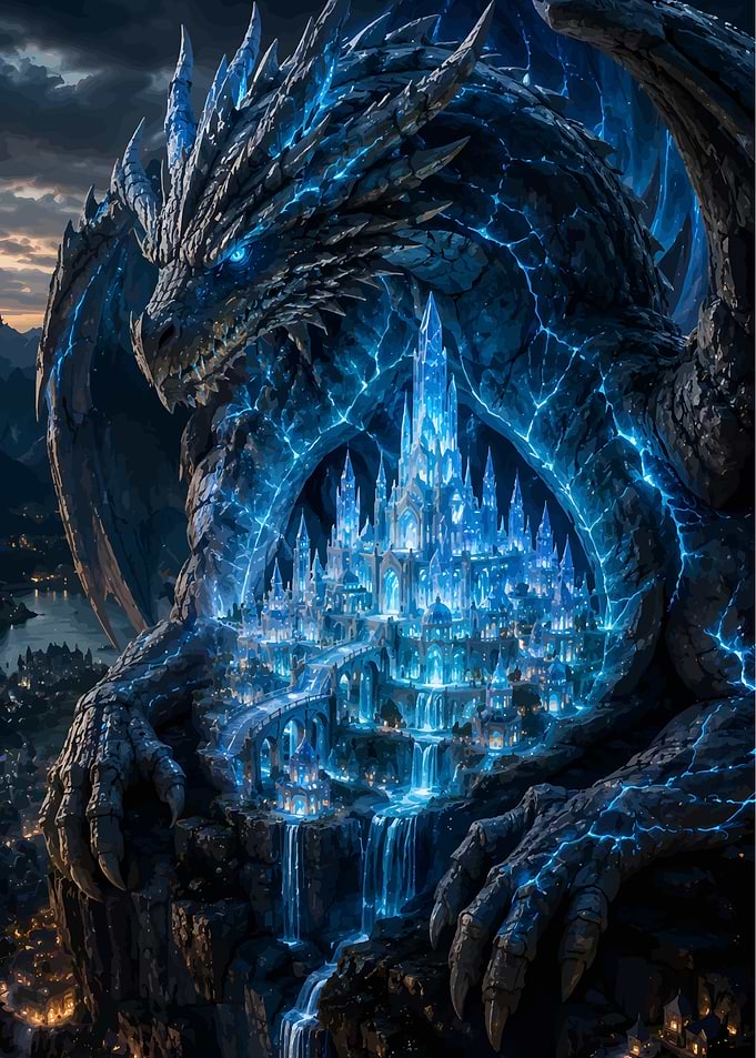 Giant Dragon Protecting Crystal City