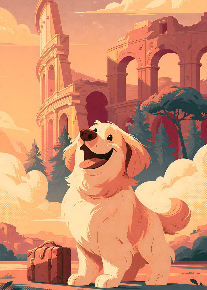 Happy Dog Traveling in Rome