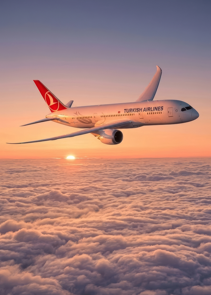 Turkish Airlines Plane Above Clouds