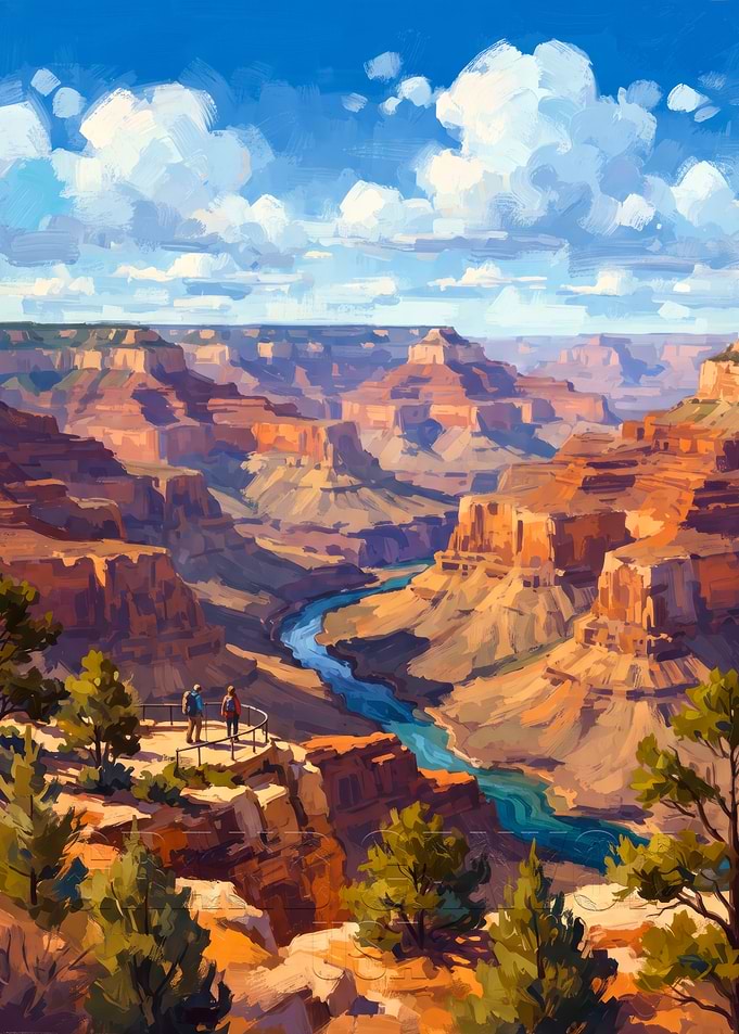 Grand Canyon View with Hikers
