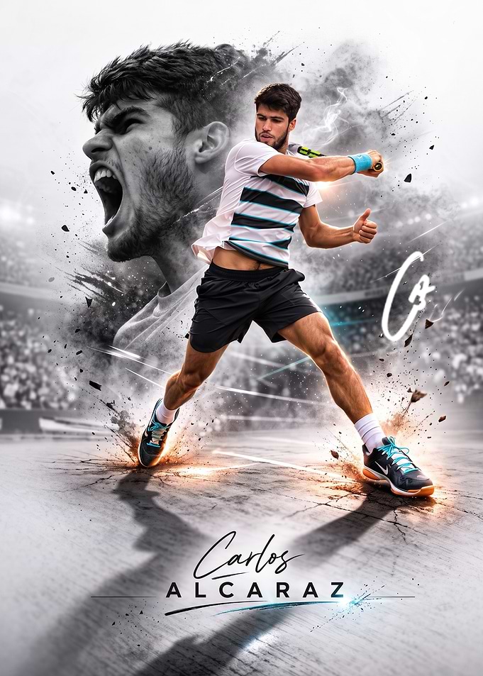 Carlos Alcaraz Tennis Action Poster