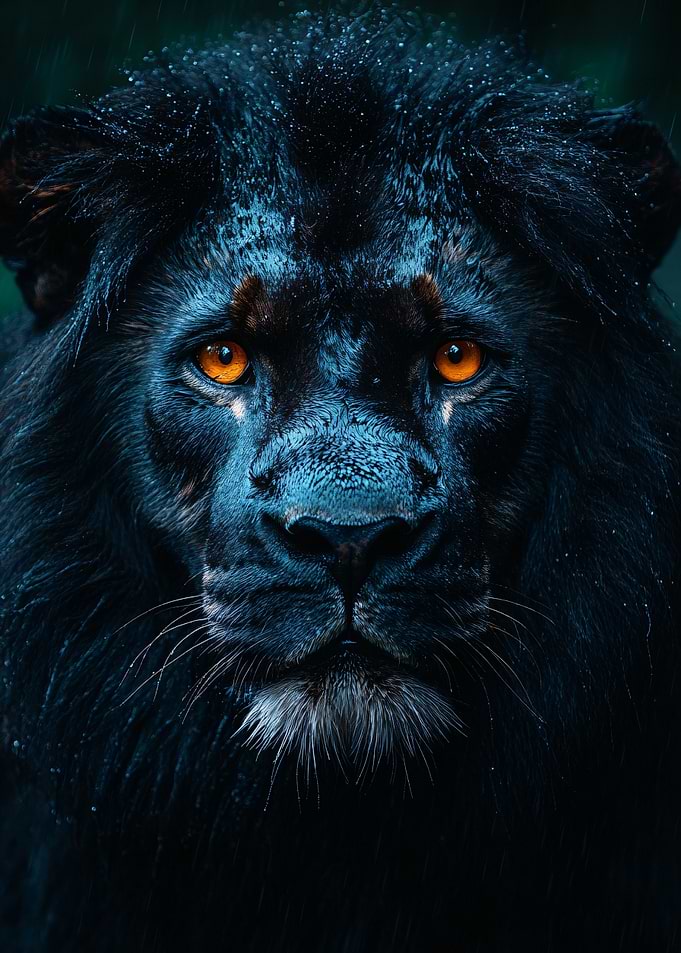 Majestic Black Lion with Glowing Eyes