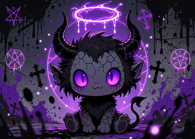 Cute Chibi Demon with Purple Halo