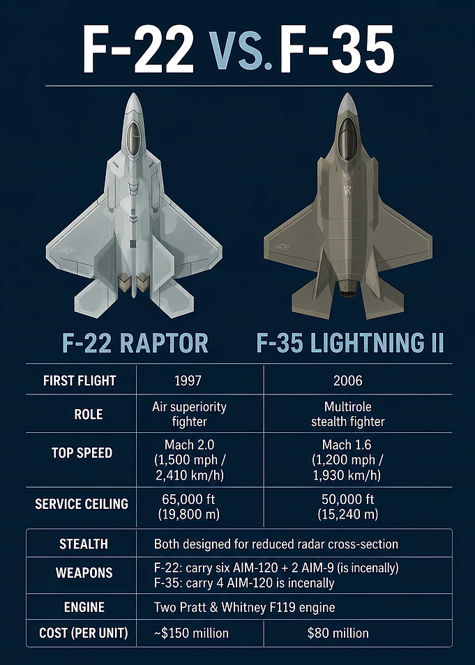 F-22 vs F-35 Fighter Comparison Chart