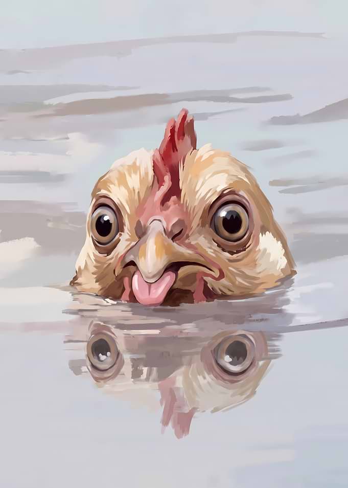 Funny Chicken Swimming in Water