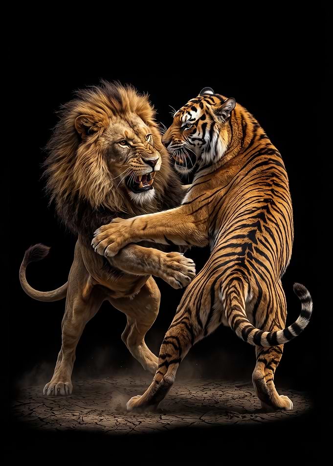 angry Lion and Tiger Fighting poster