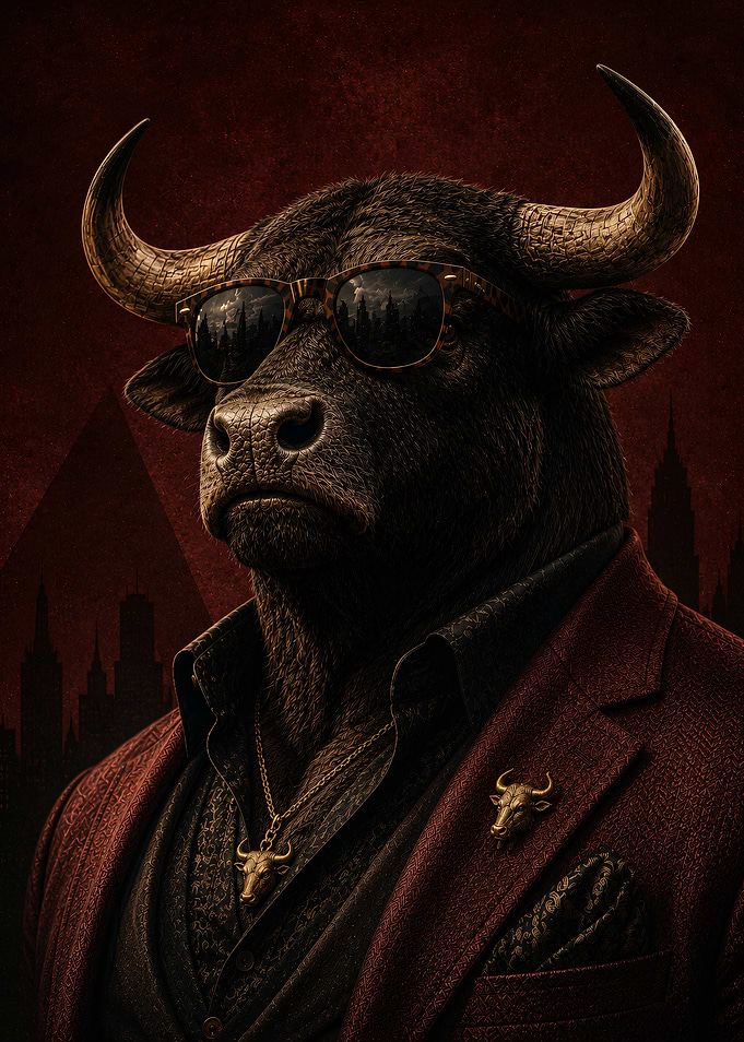 Dapper Bull in Red Suit