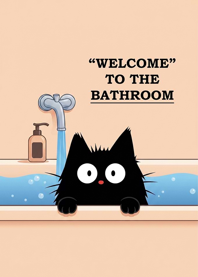 Fat Cat Welcome Bathroom wall Art