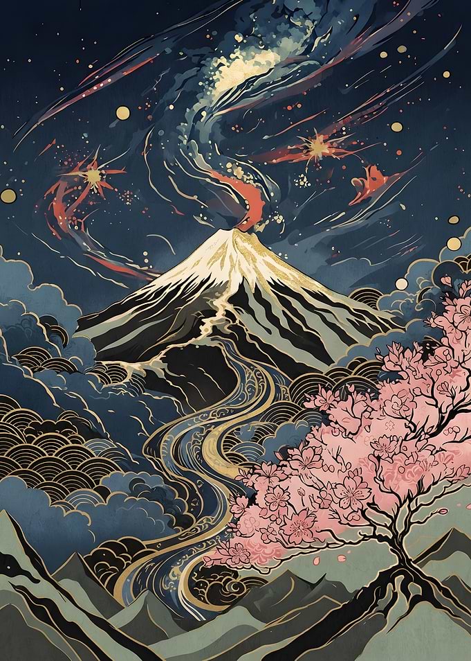 Mount Fuji and Cherry Blossom Art