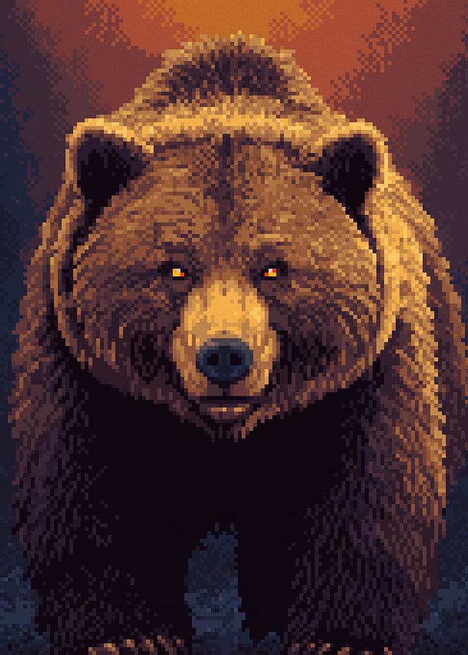 Pixel Art Grizzly Bear Portrait