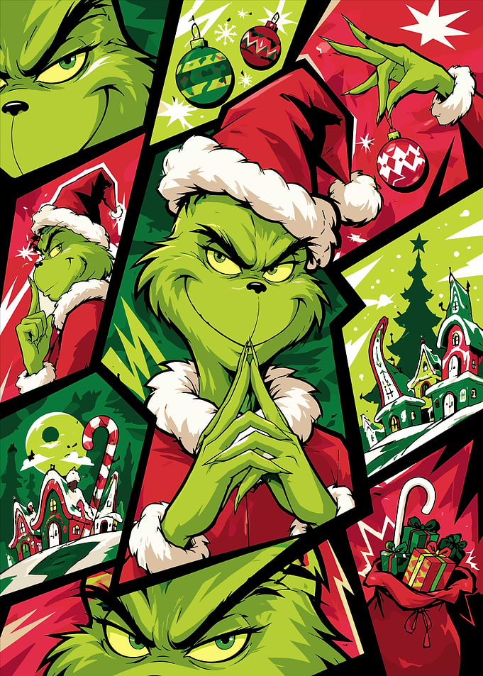 The Grinch Comic Style Collage