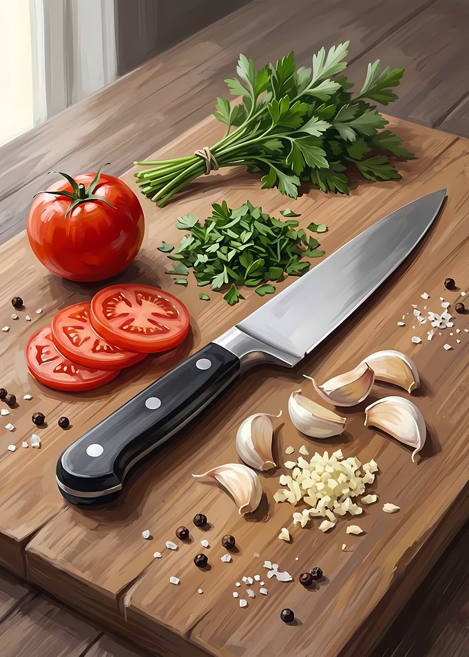 Fresh Ingredients on Wooden Cutting Board