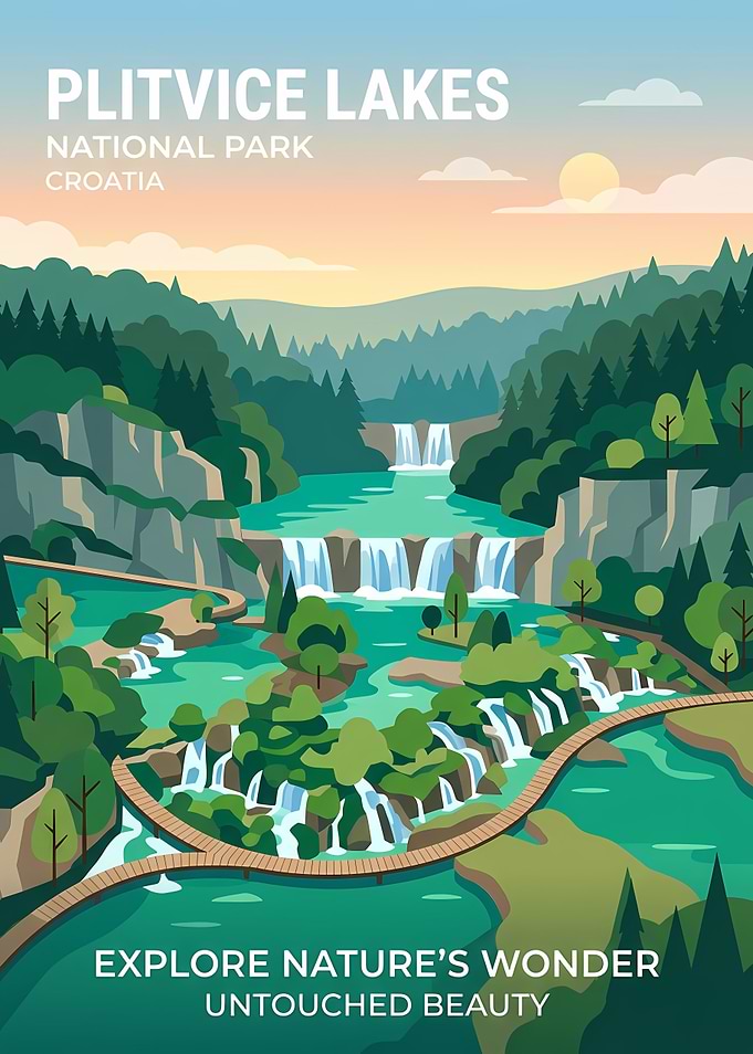 Plitvice Lakes National Park Travel Poster