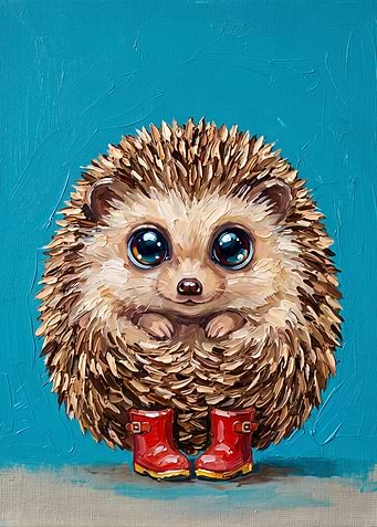Cute Hedgehog in Red Boots