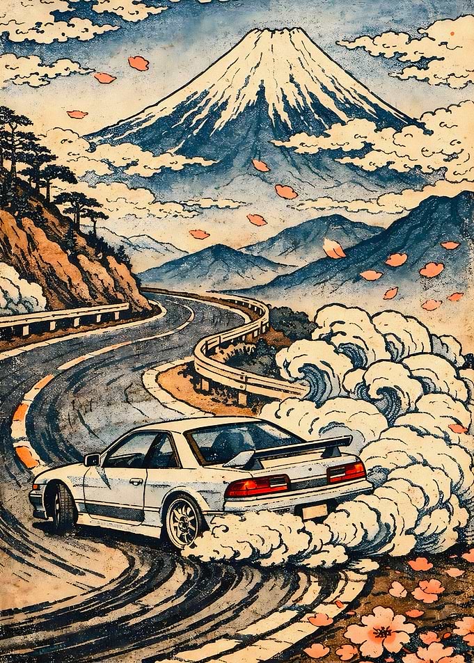 Drifting Car Near Mount Fuji