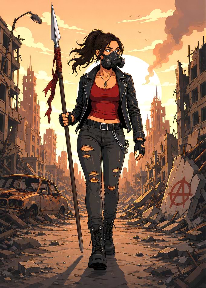 Post-Apocalyptic Warrior Woman with Spear