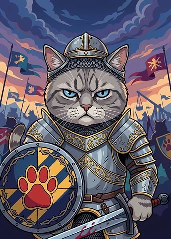 Warrior Cat Knight in Medieval Armor