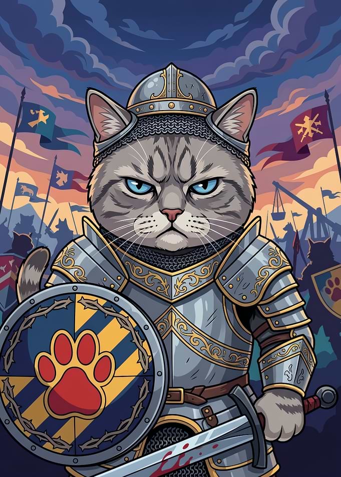 Warrior Cat Knight in Medieval Armor