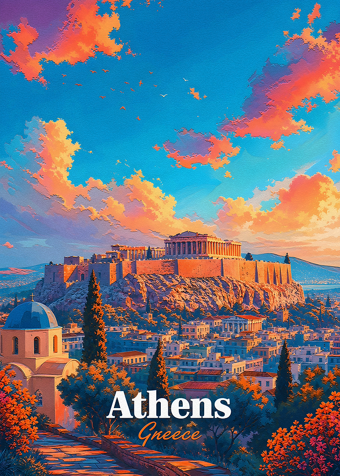 Athens Greece Sunset Travel Poster
