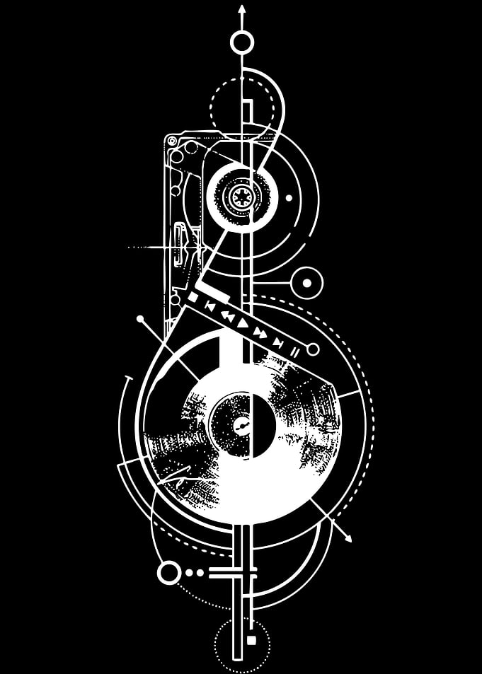 Geometric Music Cassette and Vinyl Art
