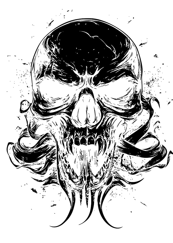 Aggressive Black and White Skull Illustration