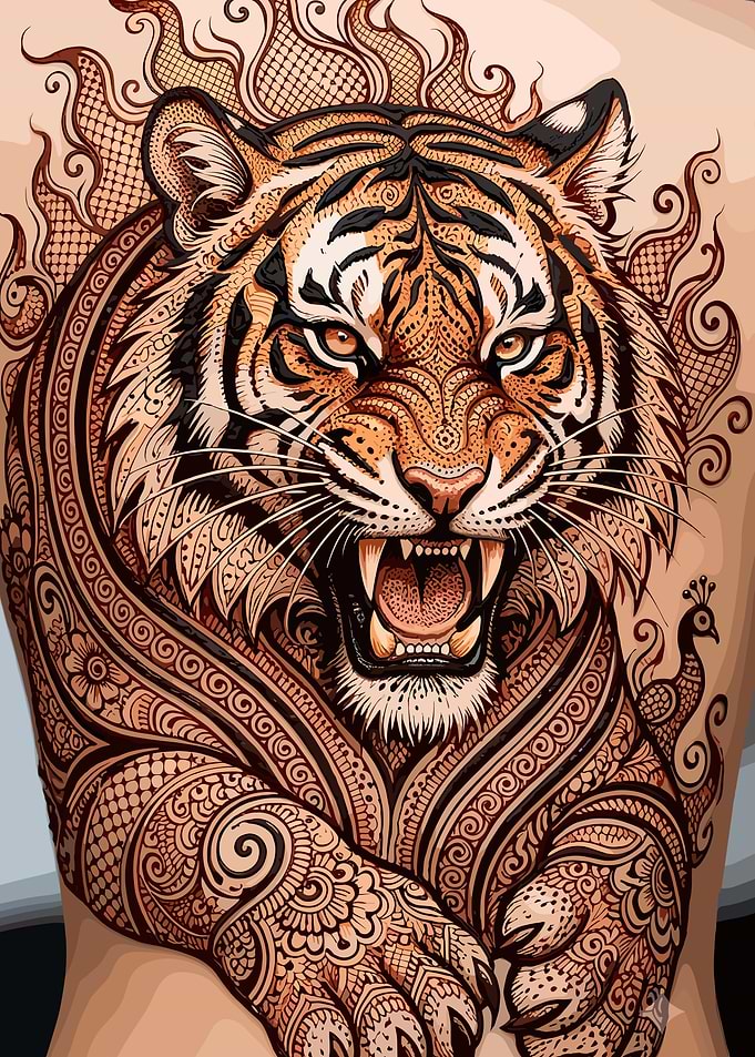 Intricate Henna Style Tiger Tattoo Art