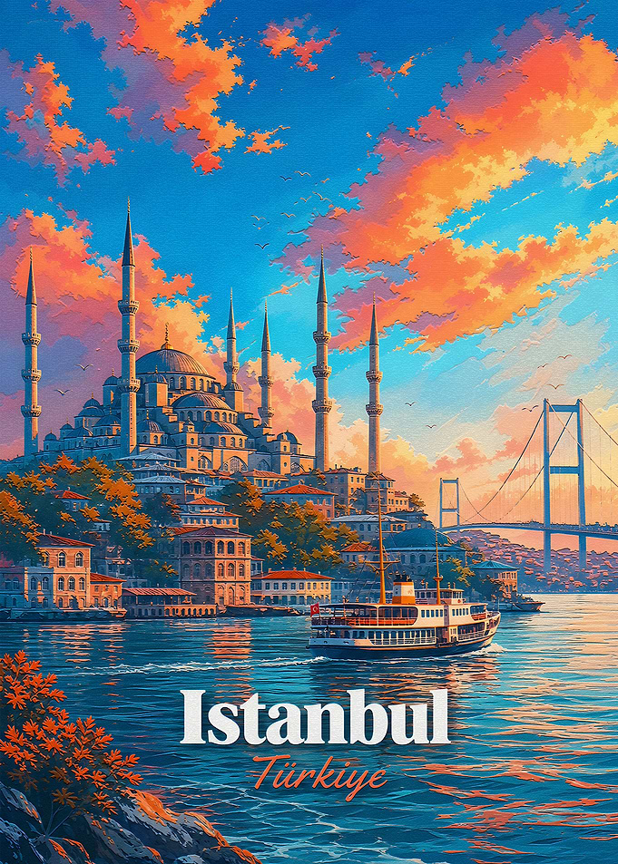 Istanbul Sunset Travel Poster