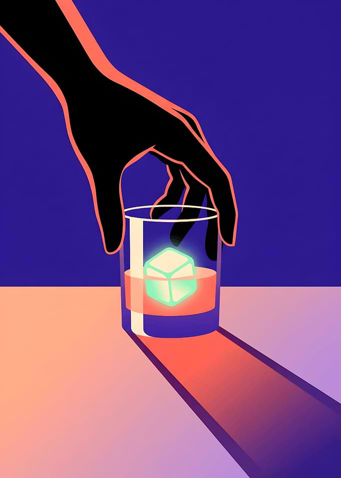 Minimalist Hand Holding Glowing Whiskey Glass