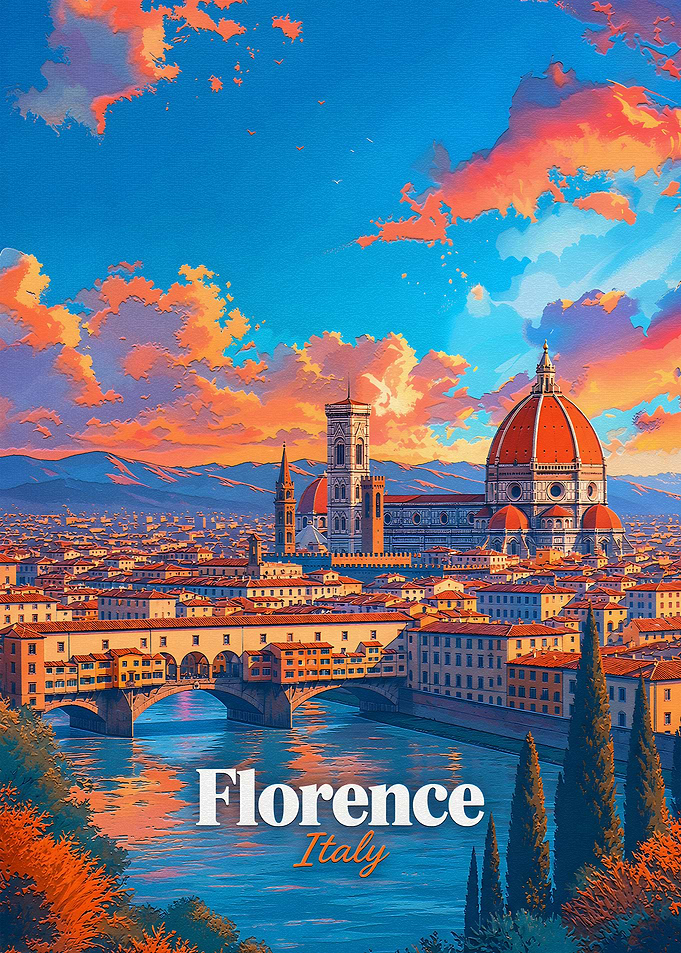 Florence Italy Sunset Travel Poster