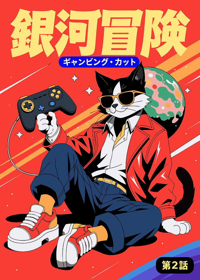Cool Cat Gamer Retro Anime Poster