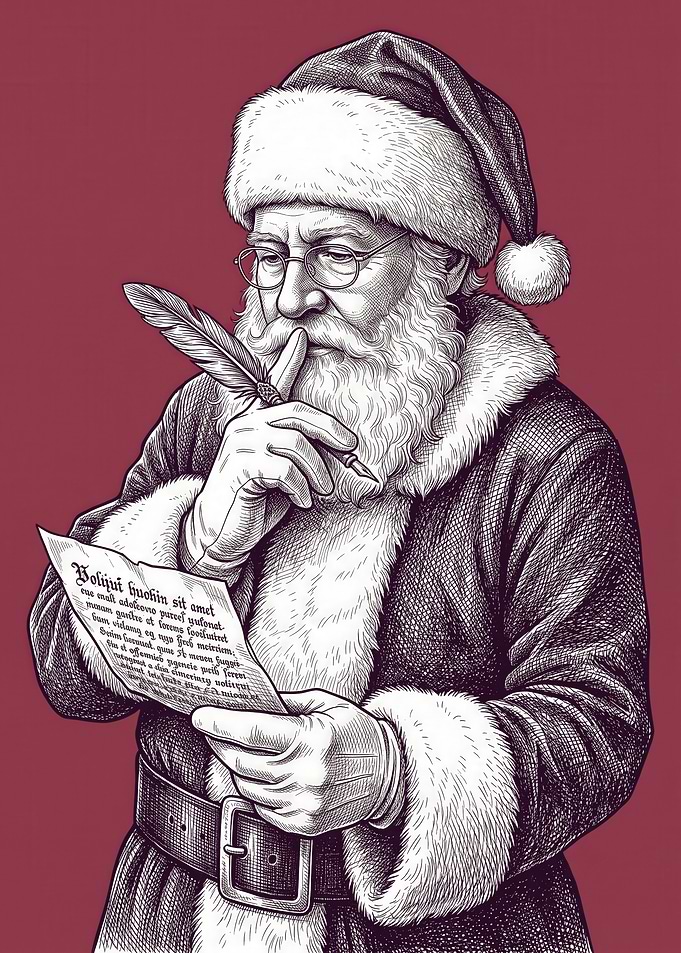 Santa Claus Writing with Quill