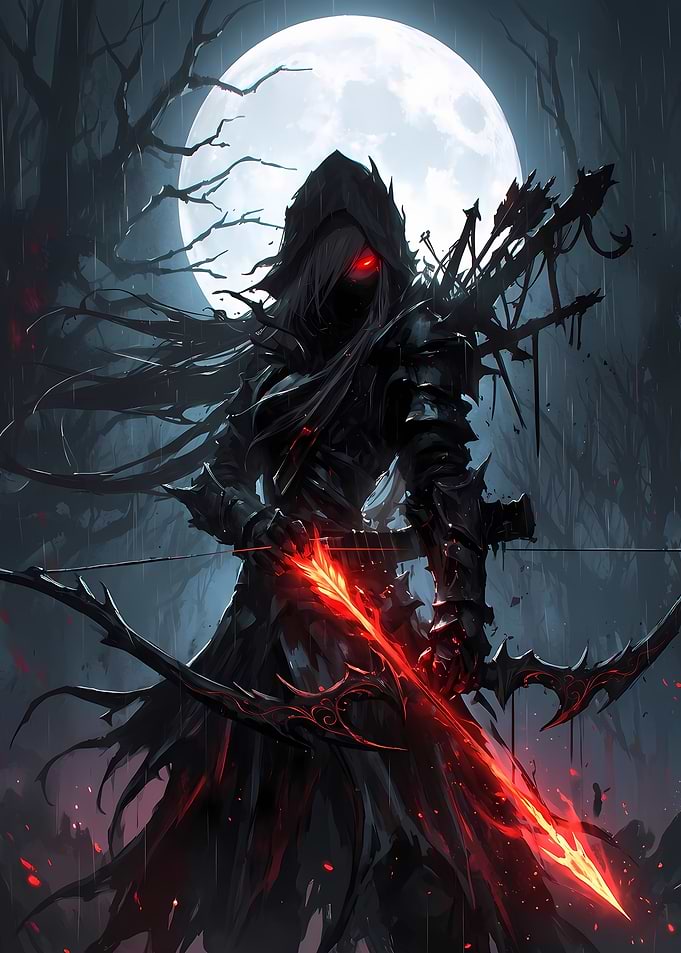 Dark Fantasy Archer Under Full Moon