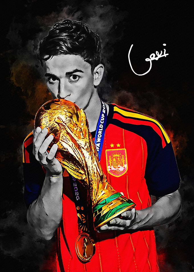 Gavi Kissing the World Cup Trophy