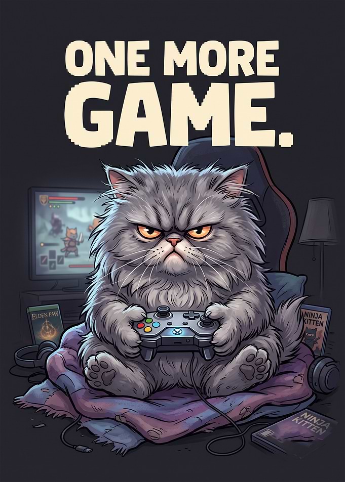 Grumpy Gamer Cat One More Game
