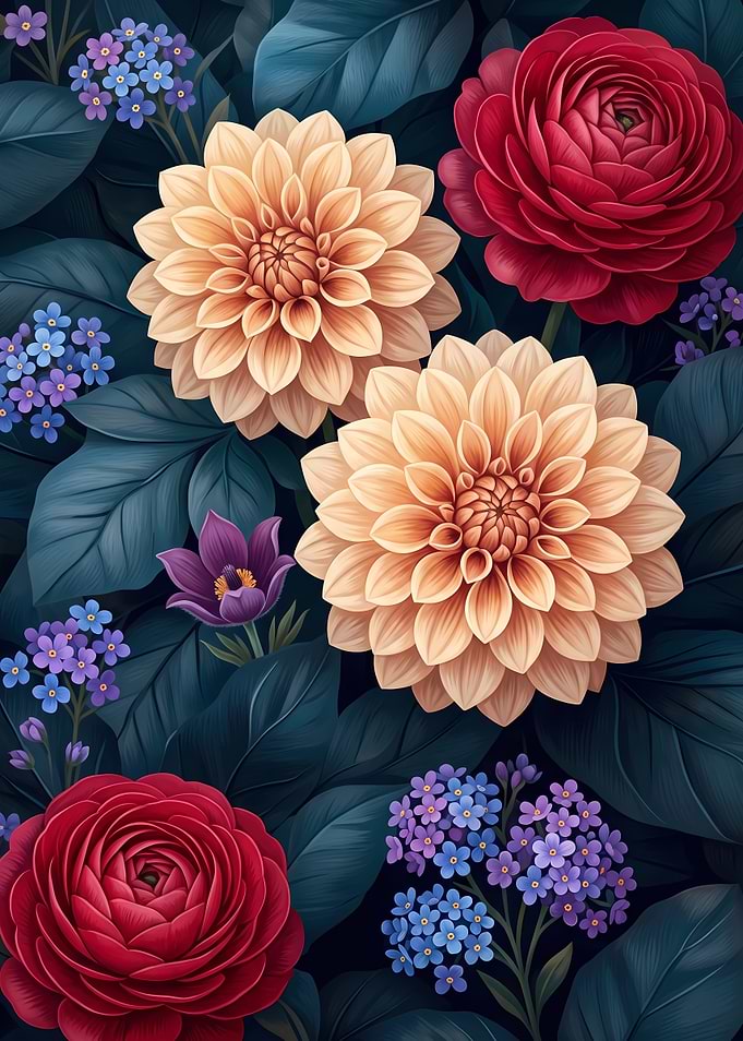Elegant Floral Garden Botanical Illustration