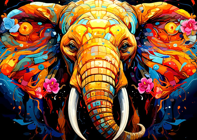 Vibrant Abstract Mosaic Elephant Portrait