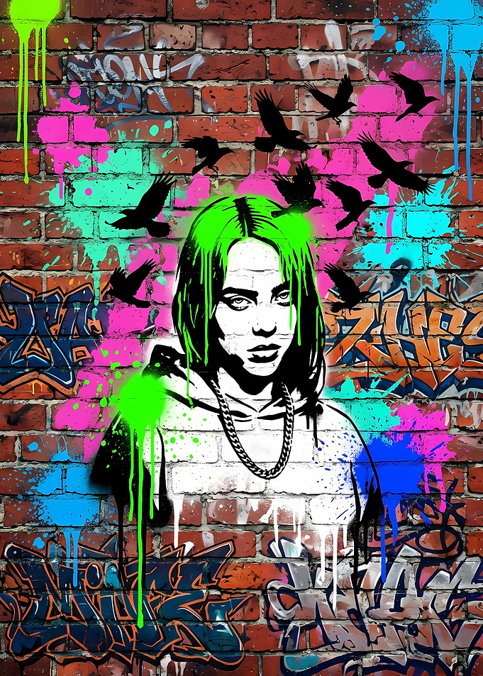 Billie Eilish Graffiti Street Art Portrait