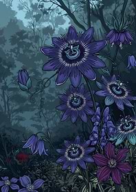 Dark Moody Passion Flower Illustration