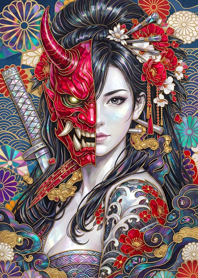 Oni Mask Geisha Digital Art