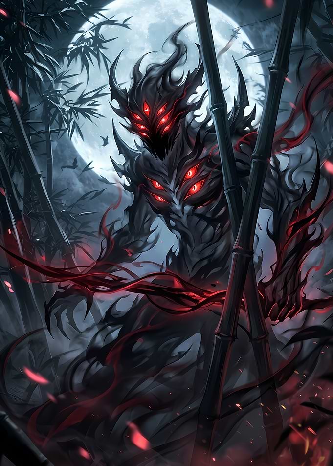 Dark Shadow Demon in Bamboo Forest
