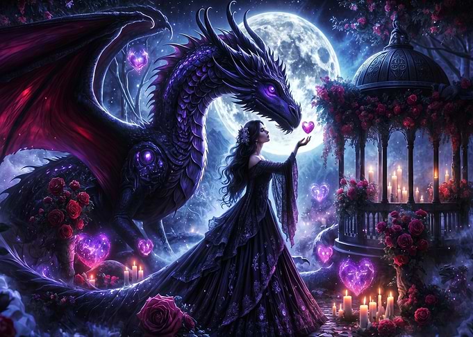 Dragon and Princess in Enchanted Garden