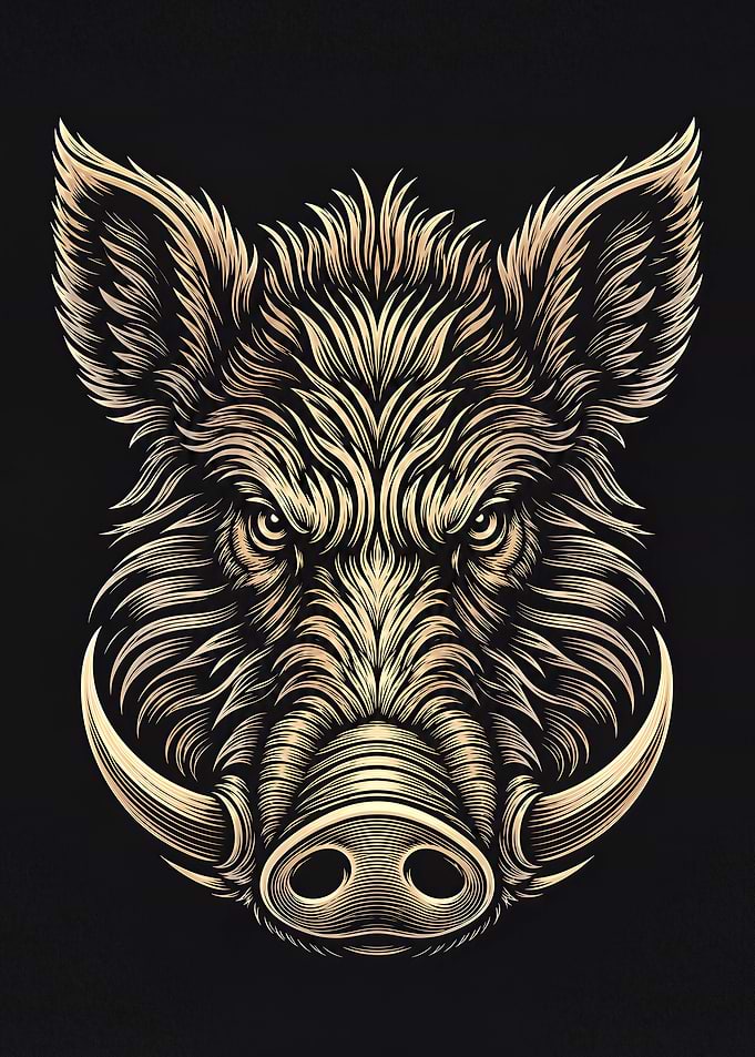 Intricate Engraved Wild Boar Portrait