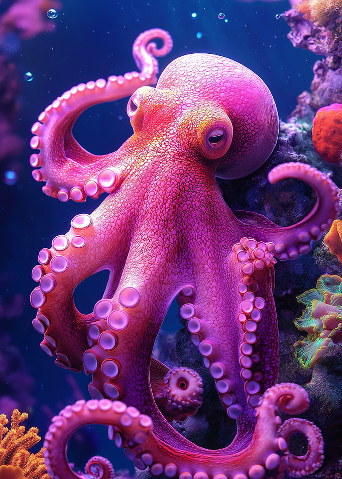 Vibrant Pink Octopus Underwater