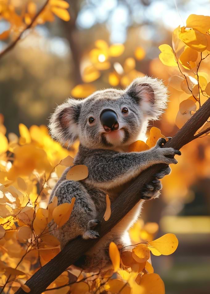 Cute Koala in Autumn Foliage