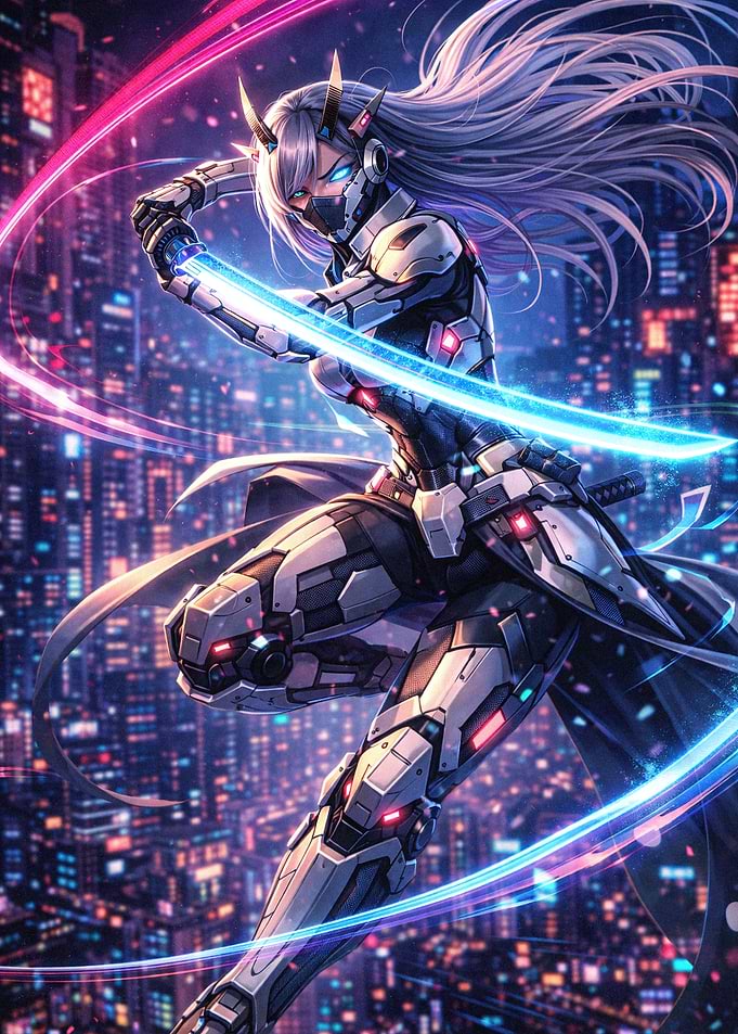 Cyberpunk Cyborg Samurai Warrior