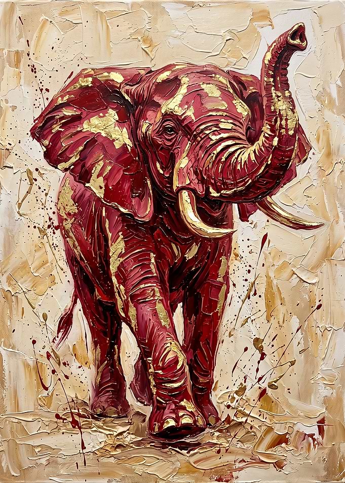 Textured Red and Gold Elephant Painting