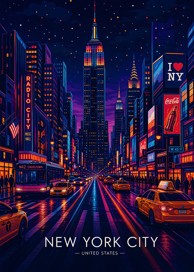 Vibrant New York City Nightscape Poster