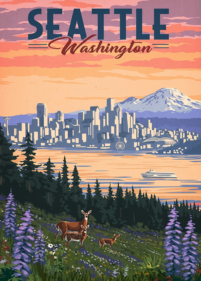 Seattle Washington Vintage Travel Poster